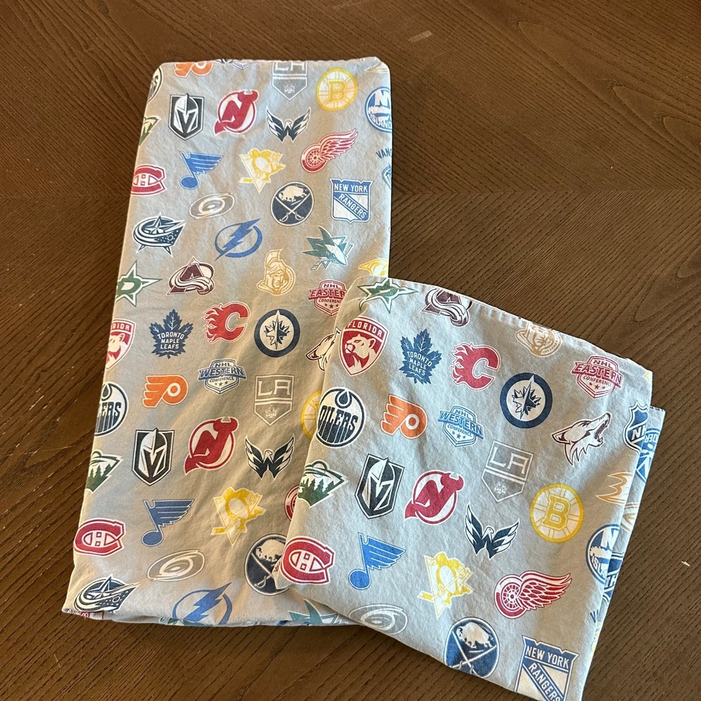 PBteen NHL Hockey Team Logo Cotton Standard Pillowcase Set Grey 2 Pack
